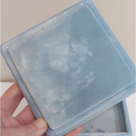 Vtg Signed Robert Nemith Hummingbird & Floral Inlay Blue Soapstone Trinket Box - Picture 7 of 10